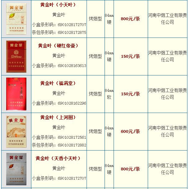 黄金叶烟草全系列价格表及购买指南